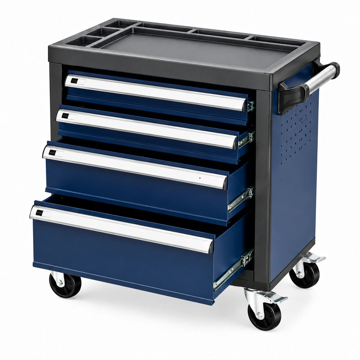 Servante d atelier 76 x 46 x 95 cm en acier bleu et noir avec 5 tiroirs sur roulettes