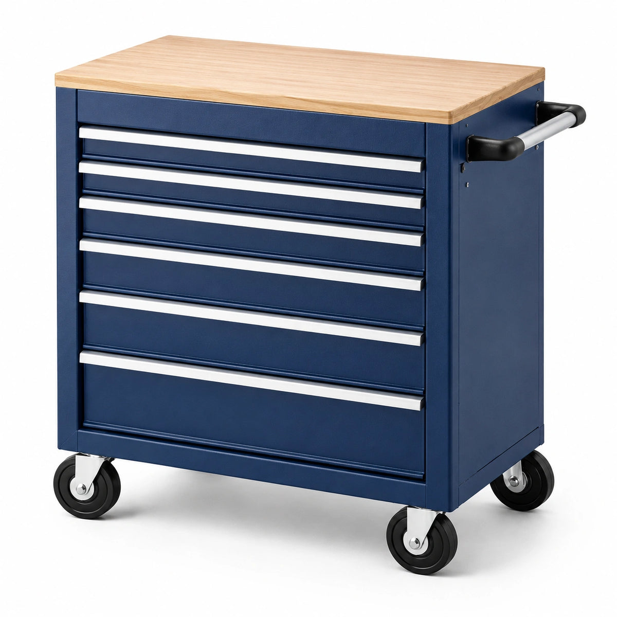 Servante d'atelier 77 x 46 x 97 cm acier bleu plateau bois 7 tiroirs mobile