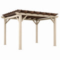 Pergola 400x300 cm en acier et bois beige marron foncé pour terrasse à toiture ajourée