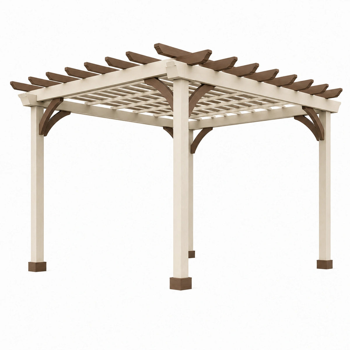 Pergola 300 x 300 x 240 cm en bois beige et marron à lattes ajourées pour jardin