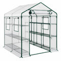 Serre de jardin 143 x 143 x 195 cm en acier vert avec housse transparente et étagères