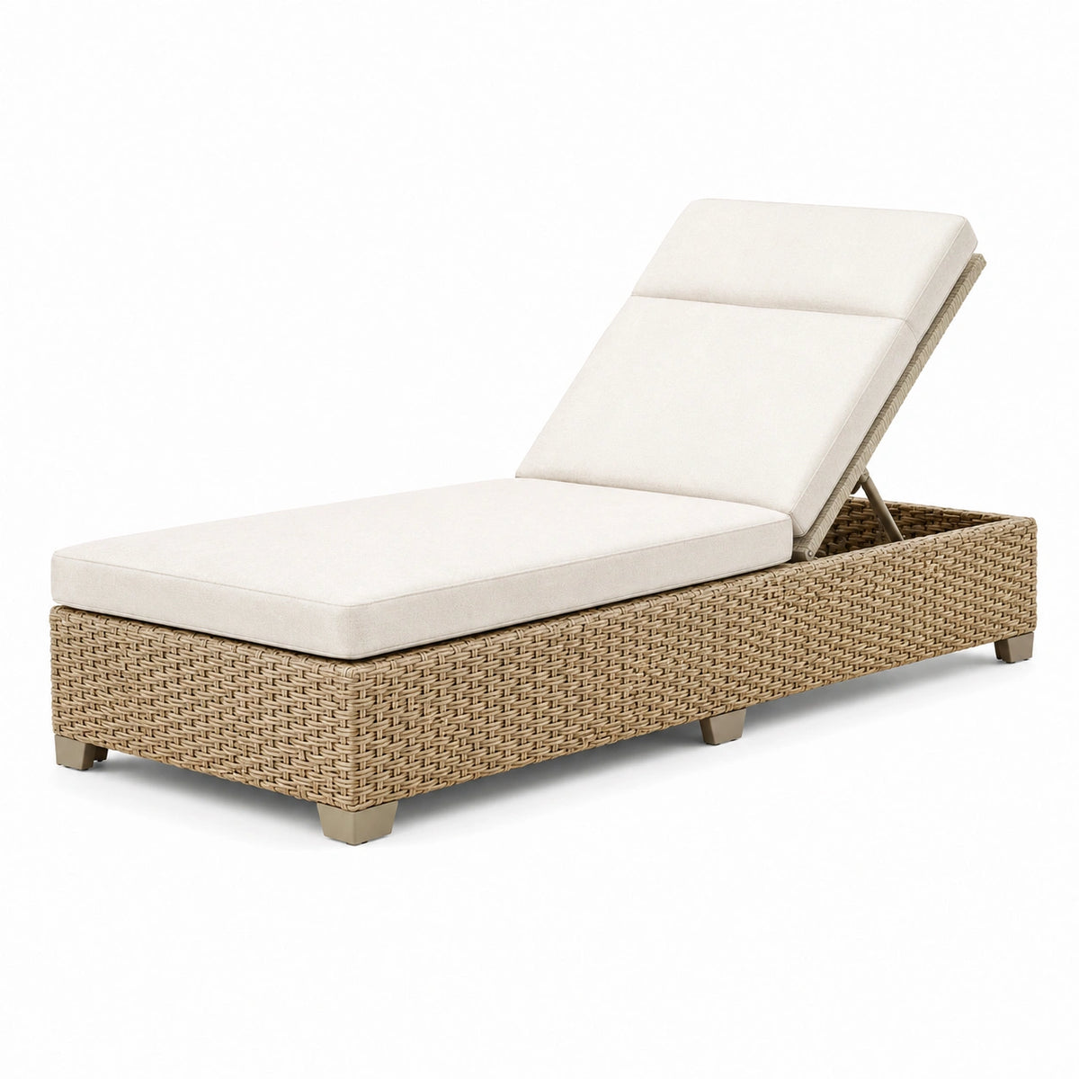 Chaise longue de jardin 200 x 70 cm en résine tressée beige avec dossier réglable