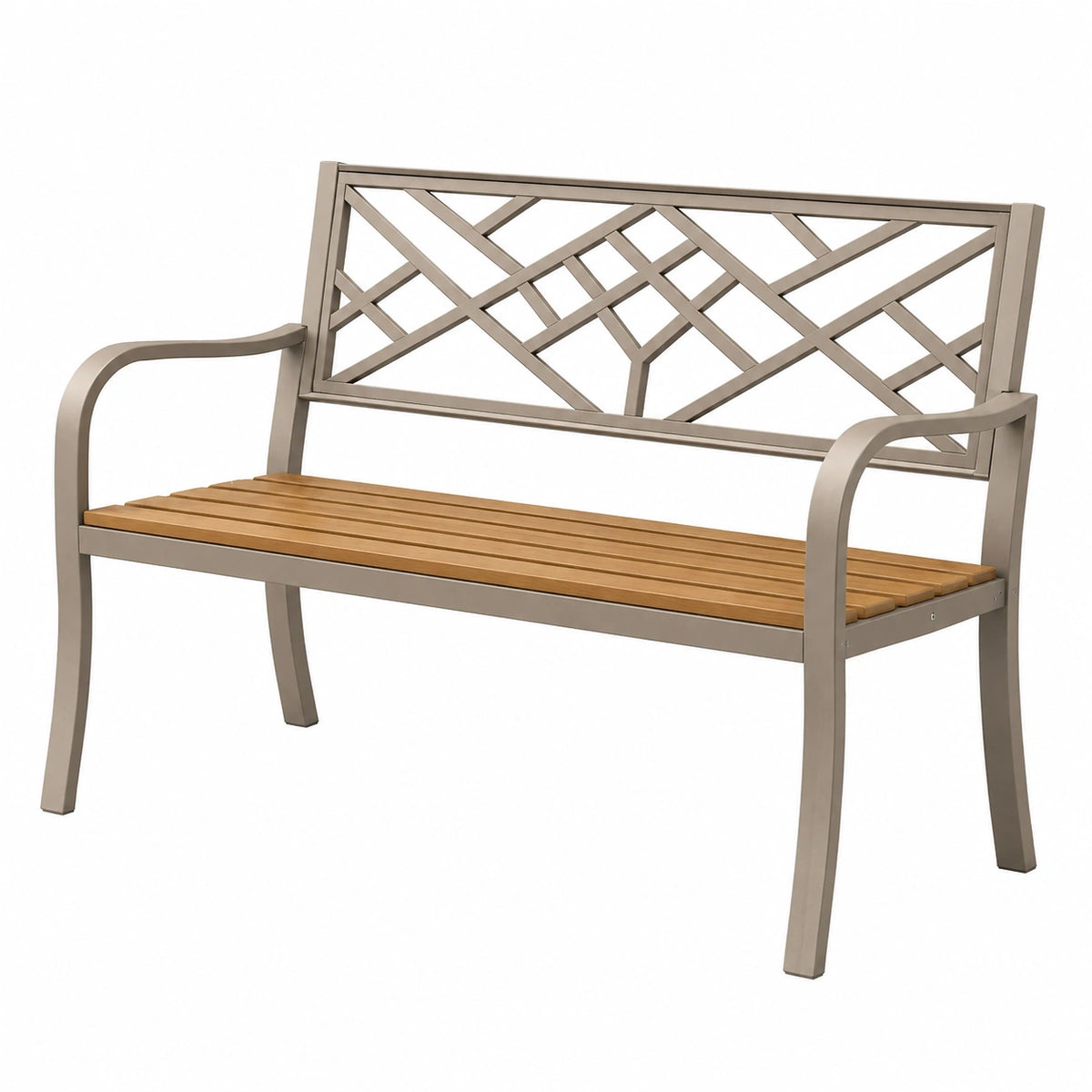 Banc de jardin 127 x 63 x 91 cm en métal et bois taupe/marron style contemporain
